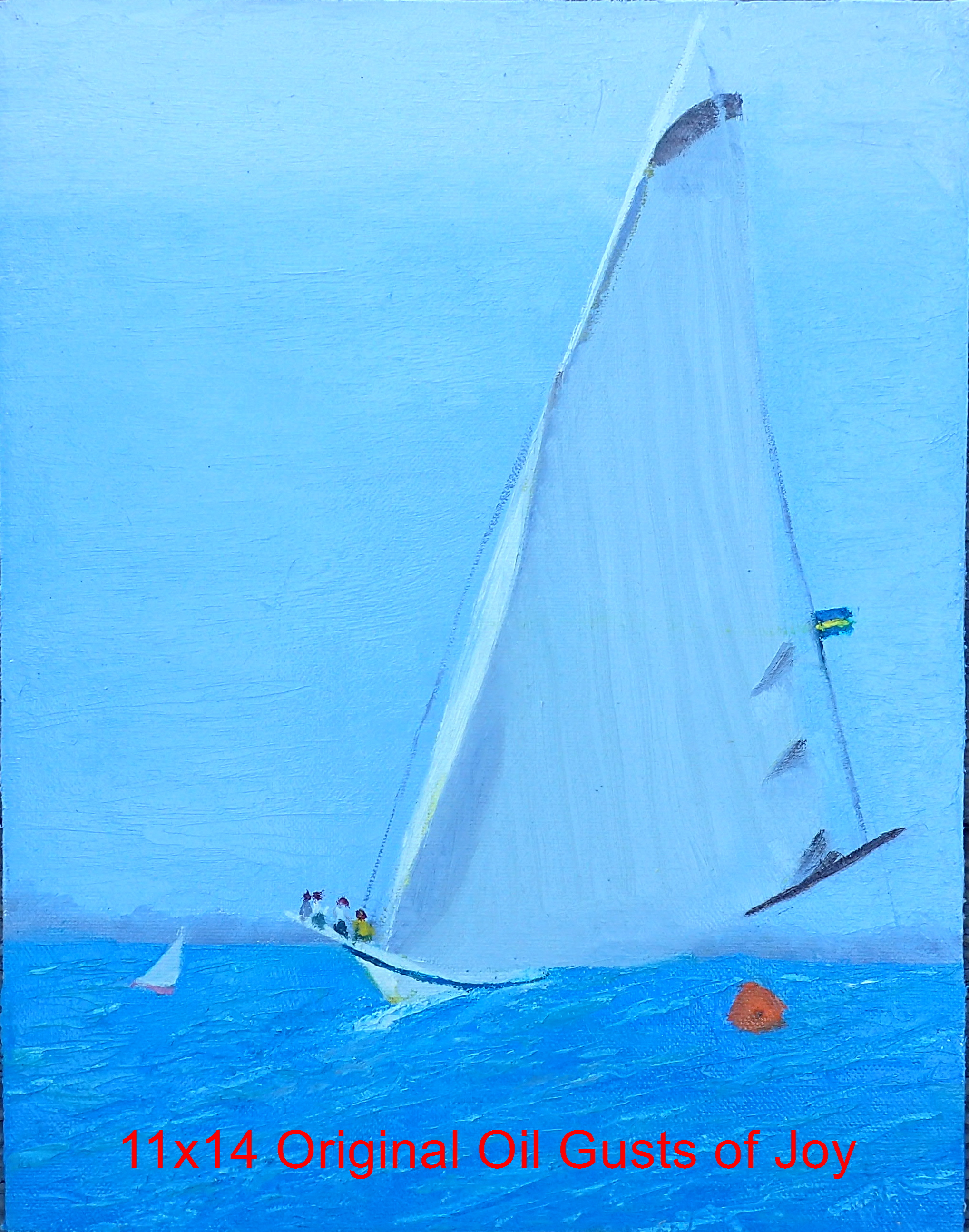 11x14" original oil on canvas.  The sloop formerly used exclusively for fishing is built with a large sail to catch the gentle breezes of summer.  During the Regatta Time In Abaco she races and the jo